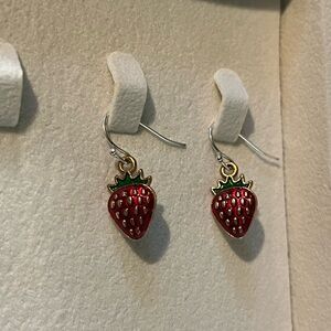 Strawberry Charm Earrings in Red and Gold